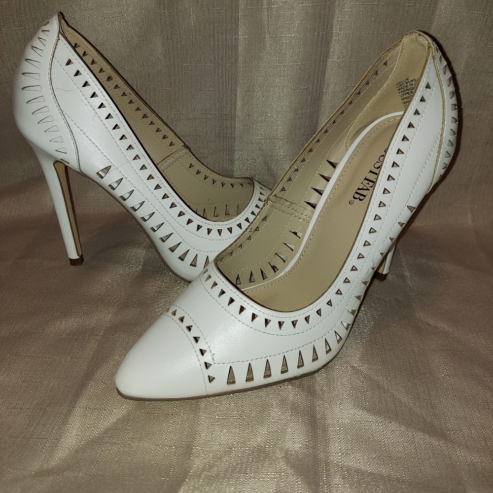 White cutout heels